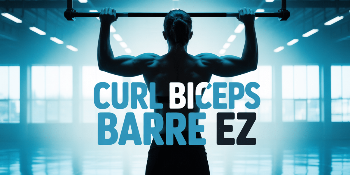 personne soulevant barre EZ curl biceps dans salle lumineuse
