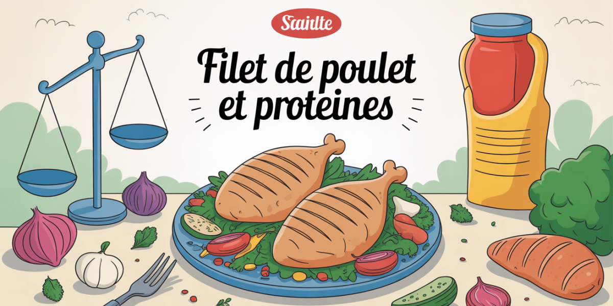 assiette de filets de poulet grillés, légumes, éléments sport, santé