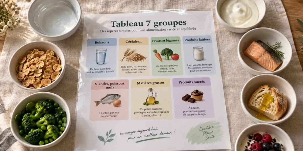 Tableau les 7 groupes d aliments pour un équilibre alimentaire clair