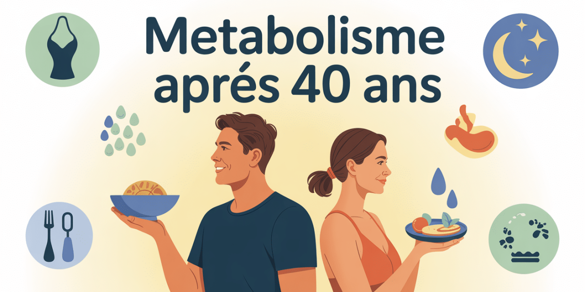 Metabolisme apres 40 ans, homme et femme, icones sante vitalite