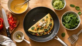 Omelette healthy aux légumes et feta, cuisson douce