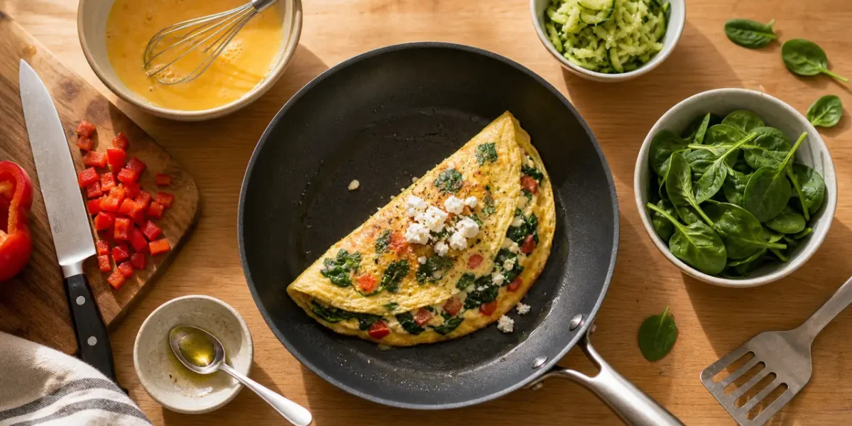Omelette healthy aux légumes et feta, cuisson douce