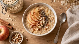 Petit dej équilibré recette porridge pomme-cannelle, chia et amandes