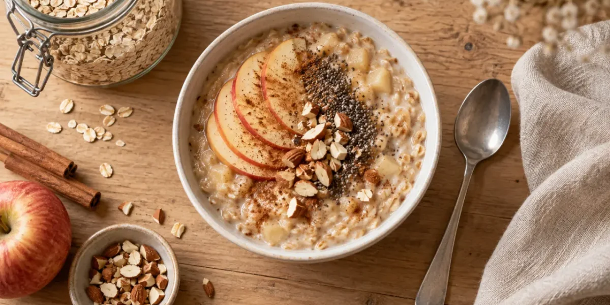 Petit dej équilibré recette porridge pomme-cannelle, chia et amandes