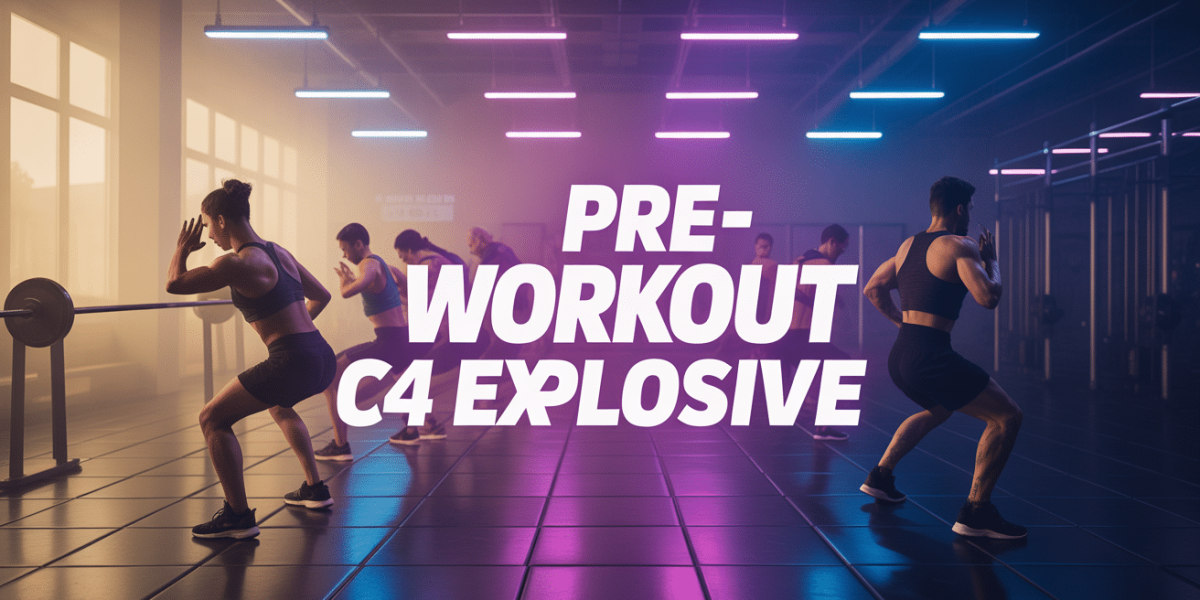 Vue salle de sport moderne et Pre Workout C4 Explosive