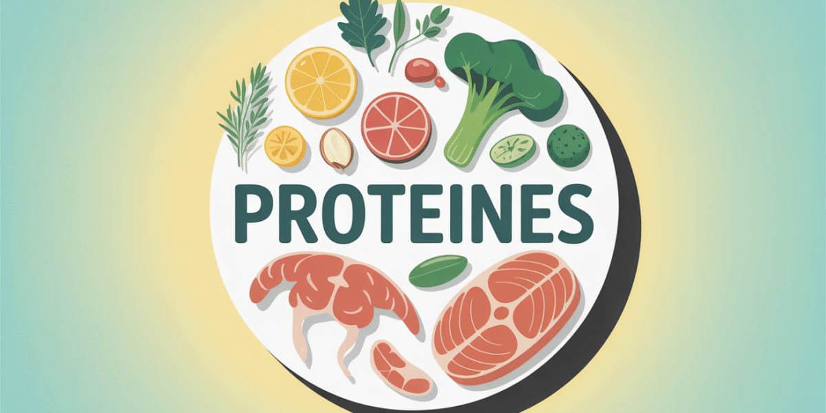Assiette equilibree aliments proteines animales vegetales illustration