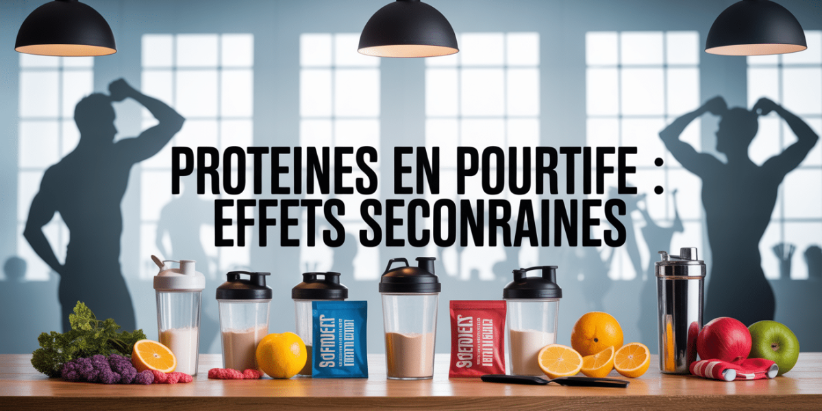 Vue table cuisine, sachets proteines en poudre, sportifs, ambiance rassurante