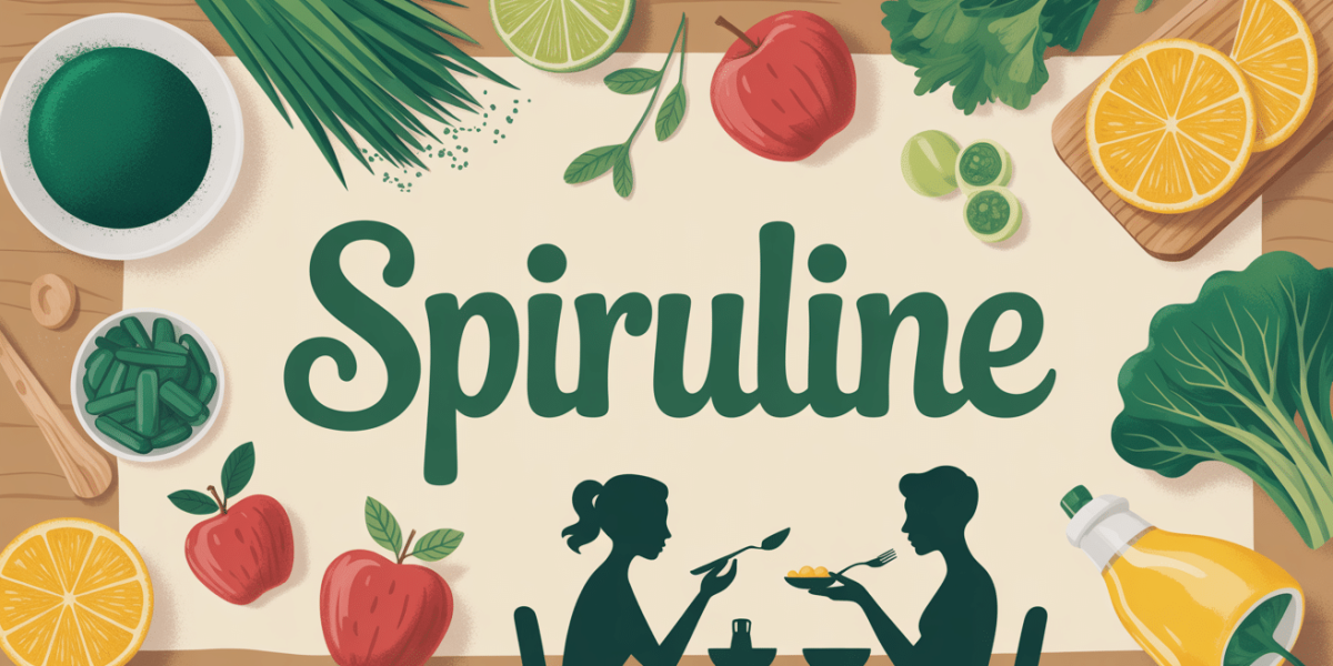spiruline poudre paillettes comprimes table bois et fruits vitamine c