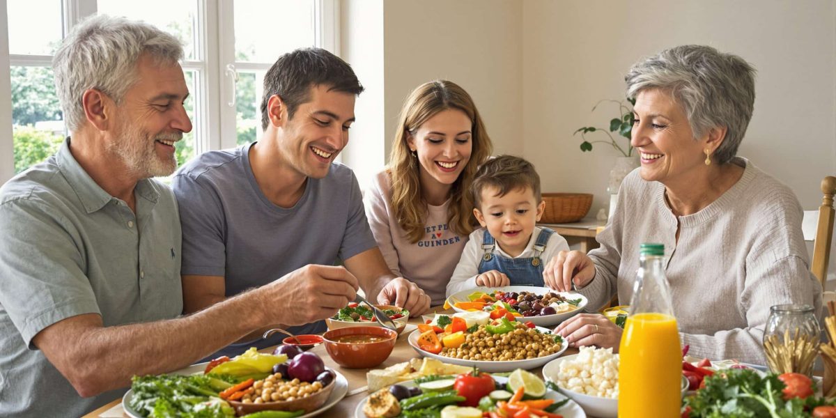 flexitarisme : assiette colorée avec lentilles, pois chiches, céréales et noix