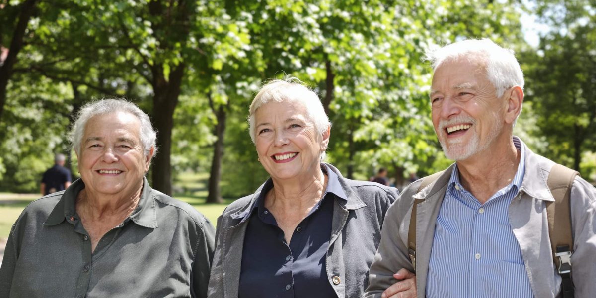 marche à reculons : senior marchant à reculons dans un parc
