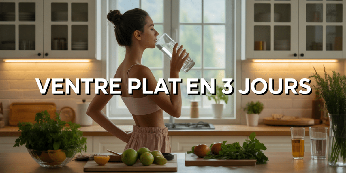 femme boit eau devant fruits verts ventre plat detox
