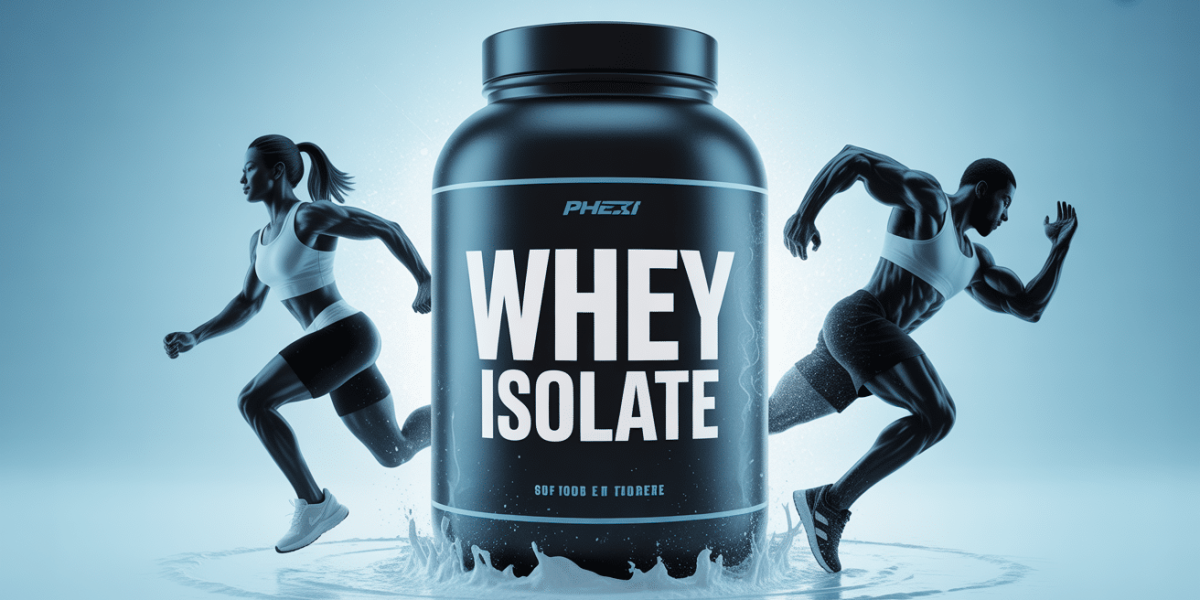 Image pot whey isolate silhouettes énergiques