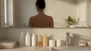 Routine beauté mature XYZ Smart Collagen devant miroir